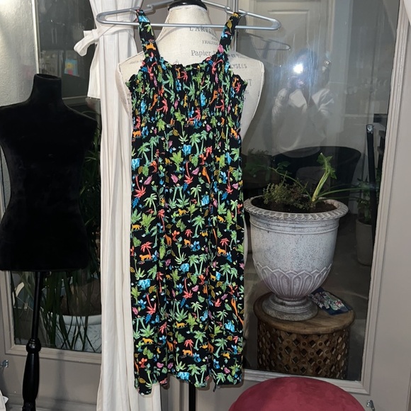 Wonder Nation black & colorful safari palm tree animals long dress Medium (7-8)​ - Picture 6 of 8